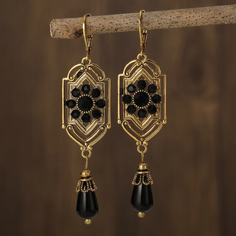 Charm™ | Brincos Vintage de Cristal Preto