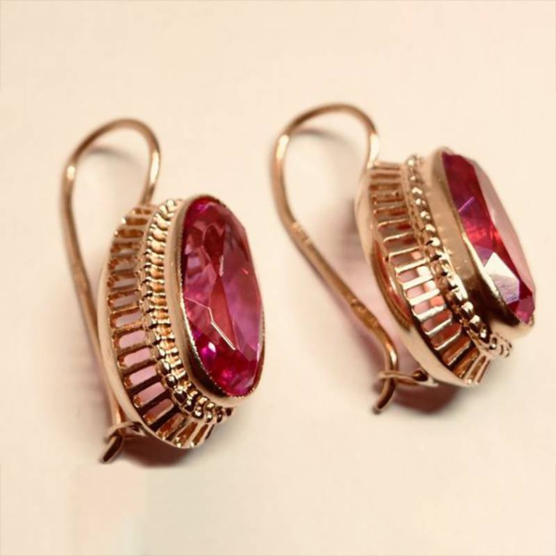 Zara™ | Brincos Vintage Cristal Vermelho e Ouro Rosa